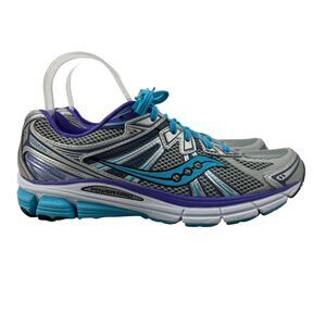 Saucony Womens 9 Omni 13 Running Shoes Silver Blue Lace Up Athletic Breathable